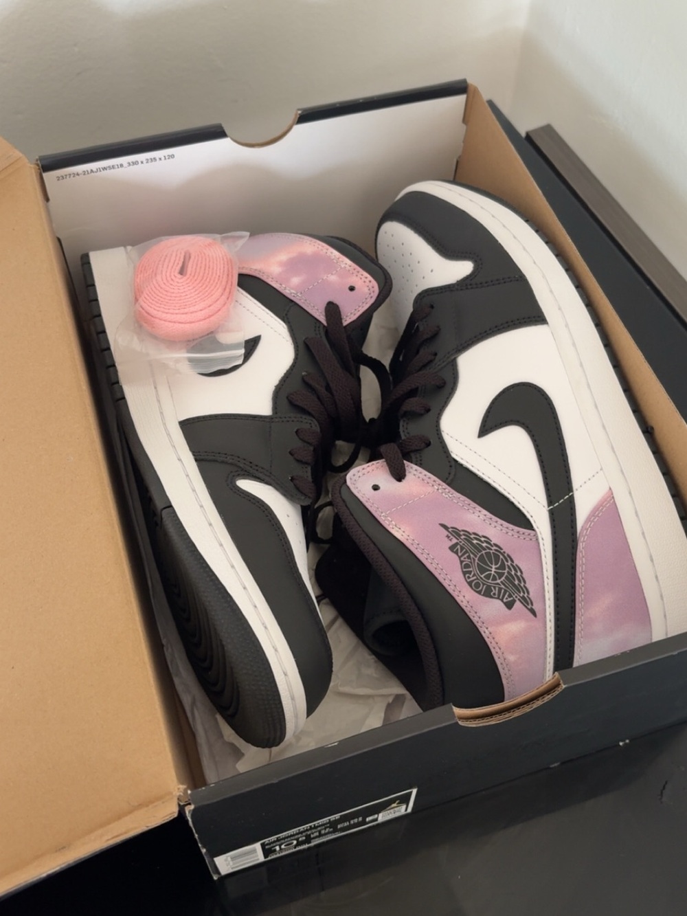 Jordan High-Top Sneakers in White, Black & Lavender